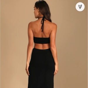 NWT Lulu’s Lush for Life Black Cutout Halter Knit Midi, size Small